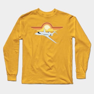 Bombardier Challenger 350 Jet Sunrise Pilot Wings Retro Aviation Long Sleeve T-Shirt